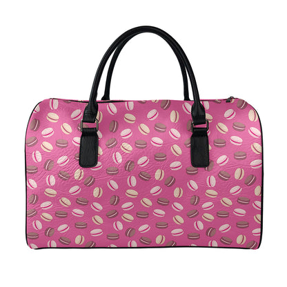 Sweet Macarons Pattern Print Leather Duffle Bag