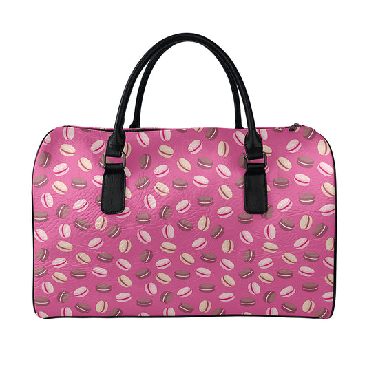 Sweet Macarons Pattern Print Leather Duffle Bag