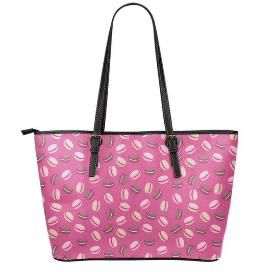 Sweet Macarons Pattern Print Leather Tote Bag