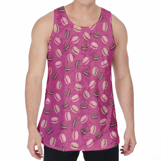 Sweet Macarons Pattern Print Men's Velvet Tank Top