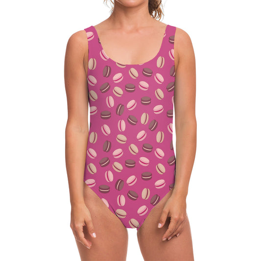 Sweet Macarons Pattern Print One Piece Swimsuit