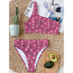 Sweet Macarons Pattern Print One Shoulder Bikini Top