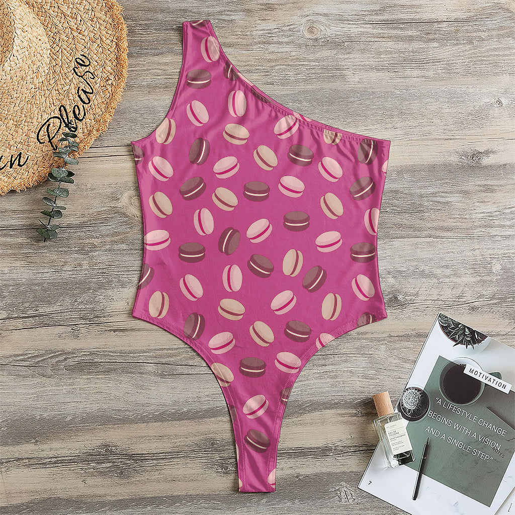 Sweet Macarons Pattern Print One Shoulder Bodysuit