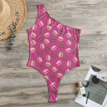 Sweet Macarons Pattern Print One Shoulder Bodysuit