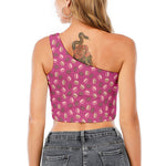Sweet Macarons Pattern Print One Shoulder Crop Top