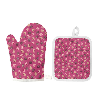 Sweet Macarons Pattern Print Oven Mitt And Pot Holder Set