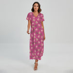 Sweet Macarons Pattern Print Short Sleeve Maxi Dress