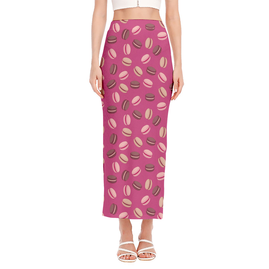 Sweet Macarons Pattern Print Side Slit Maxi Skirt