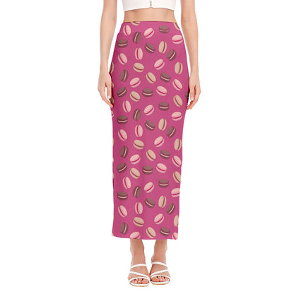 Sweet Macarons Pattern Print Side Slit Maxi Skirt