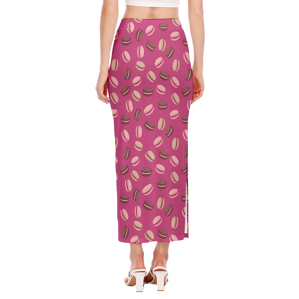Sweet Macarons Pattern Print Side Slit Maxi Skirt