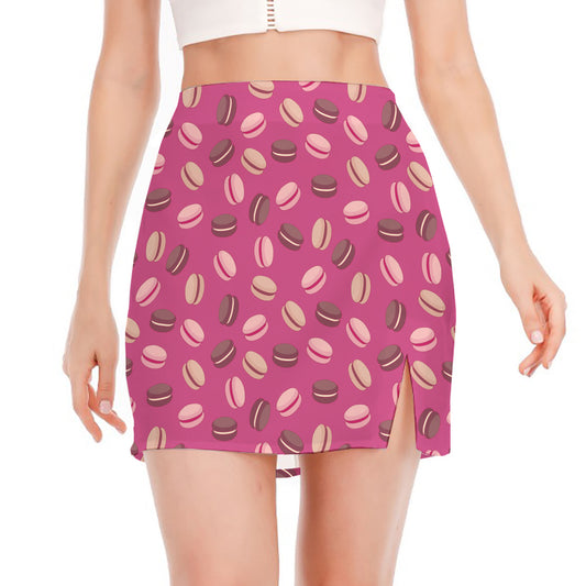 Sweet Macarons Pattern Print Side Slit Mini Skirt