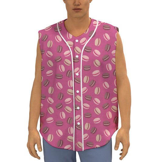 Sweet Macarons Pattern Print Sleeveless Baseball Jersey