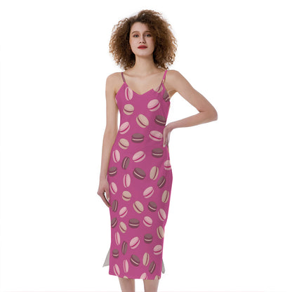 Sweet Macarons Pattern Print Slim Fit Midi Cami Dress