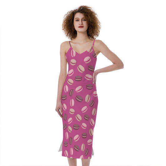 Sweet Macarons Pattern Print Slim Fit Midi Cami Dress