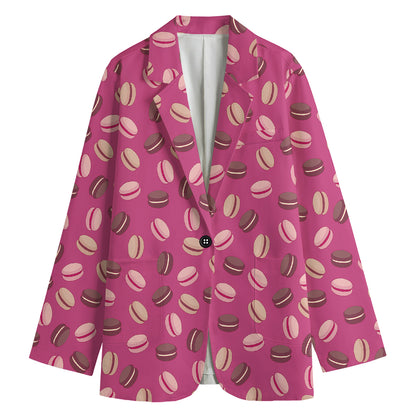 Sweet Macarons Pattern Print Women's Cotton Blazer