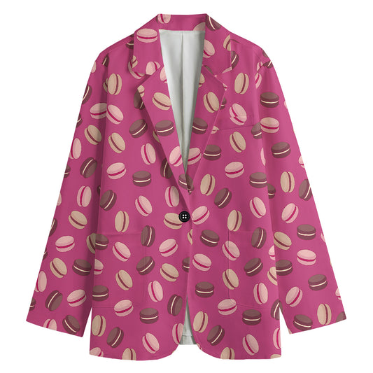 Sweet Macarons Pattern Print Women's Cotton Blazer