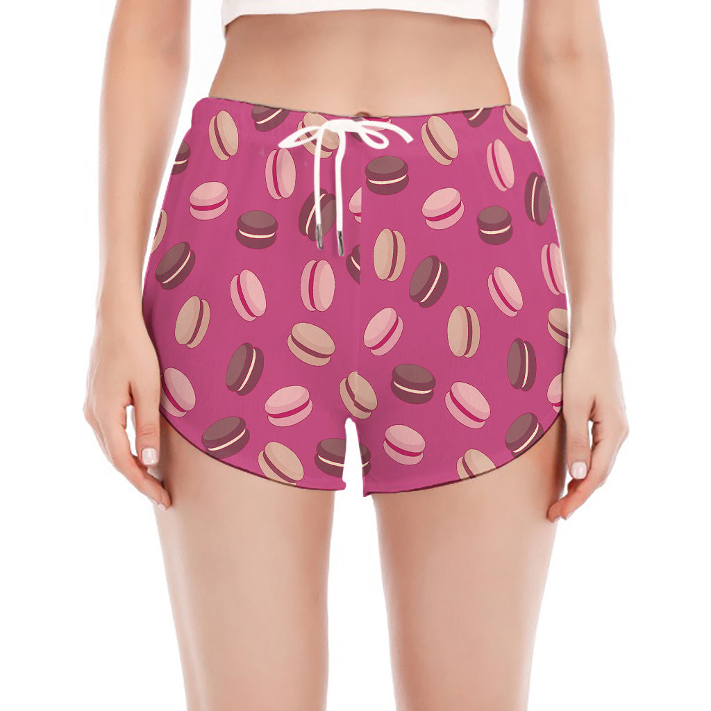 Sweet Macarons Pattern Print Women's Split Running Shorts