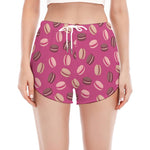Sweet Macarons Pattern Print Women's Split Running Shorts
