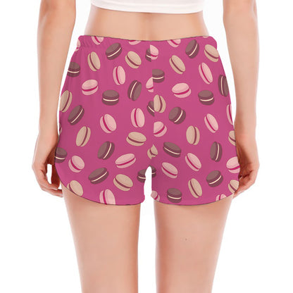 Sweet Macarons Pattern Print Women's Split Running Shorts