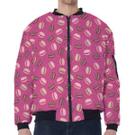 Sweet Macarons Pattern Print Zip Sleeve Bomber Jacket