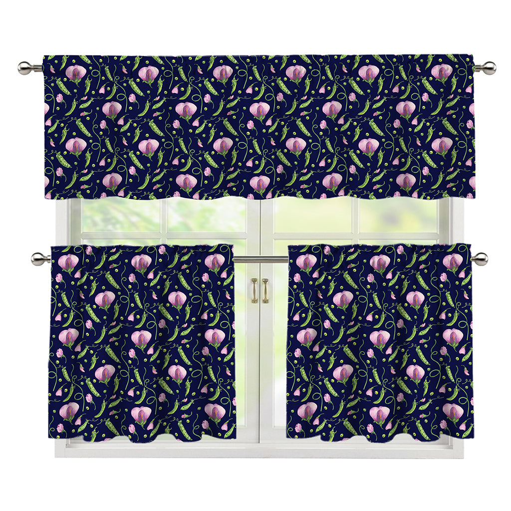 Sweet Pea Floral Pattern Print 3 Piece Kitchen Curtains