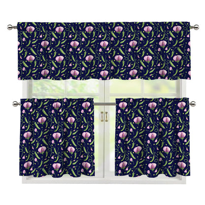 Sweet Pea Floral Pattern Print 3 Piece Kitchen Curtains