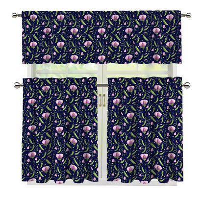 Sweet Pea Floral Pattern Print 3 Piece Kitchen Curtains