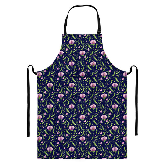 Sweet Pea Floral Pattern Print Bib Apron With Pocket