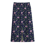 Sweet Pea Floral Pattern Print Cotton Front Slit Maxi Skirt