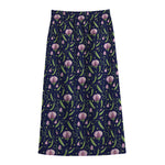 Sweet Pea Floral Pattern Print Cotton Front Slit Maxi Skirt