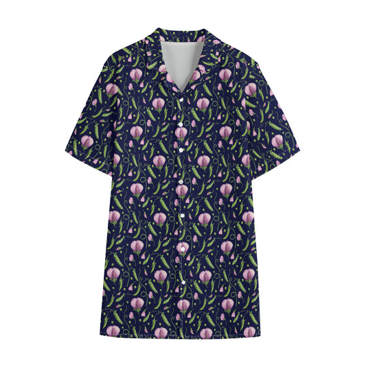 Sweet Pea Floral Pattern Print Cotton Hawaiian Shirt
