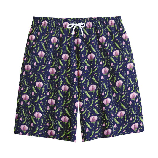 Sweet Pea Floral Pattern Print Cotton Shorts