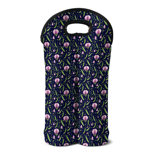 Sweet Pea Floral Pattern Print Double Neoprene Wine Tote