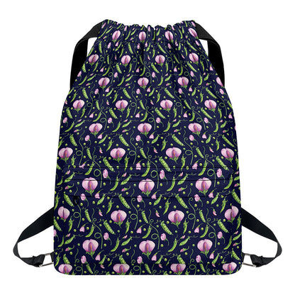 Sweet Pea Floral Pattern Print Drawstring Backpack