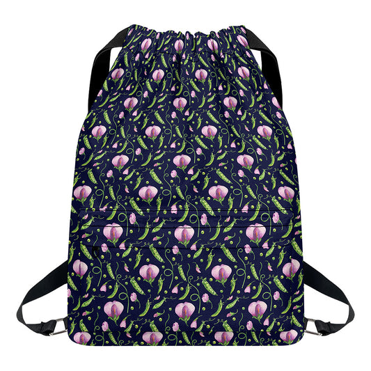 Sweet Pea Floral Pattern Print Drawstring Backpack