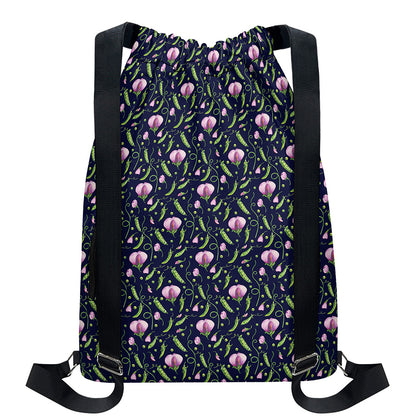 Sweet Pea Floral Pattern Print Drawstring Backpack