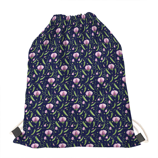 Sweet Pea Floral Pattern Print Drawstring Bag