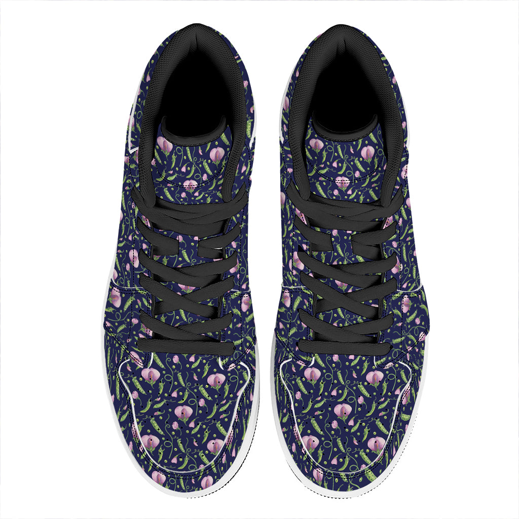 Sweet Pea Floral Pattern Print High Top Leather Sneakers