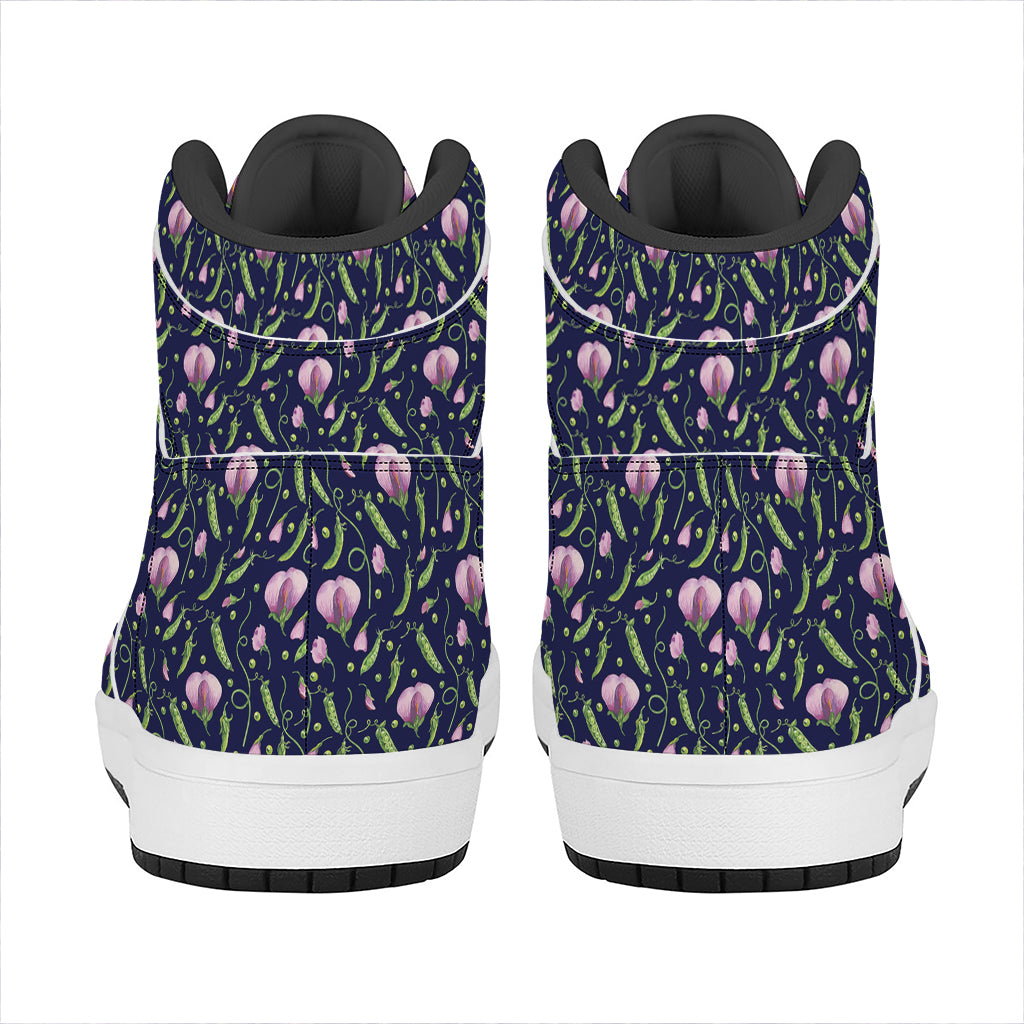 Sweet Pea Floral Pattern Print High Top Leather Sneakers