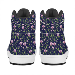 Sweet Pea Floral Pattern Print High Top Leather Sneakers