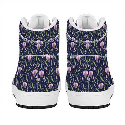 Sweet Pea Floral Pattern Print High Top Leather Sneakers