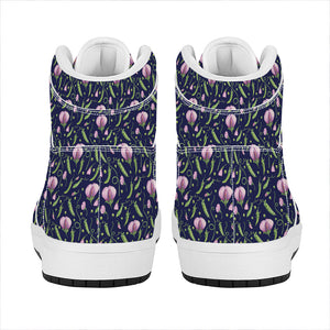 Sweet Pea Floral Pattern Print High Top Leather Sneakers