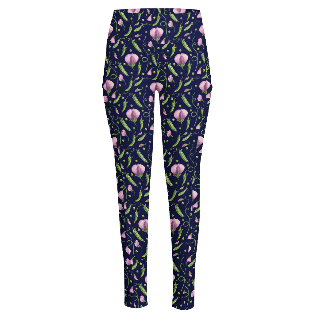 Sweet Pea Floral Pattern Print High-Waisted Pocket Leggings