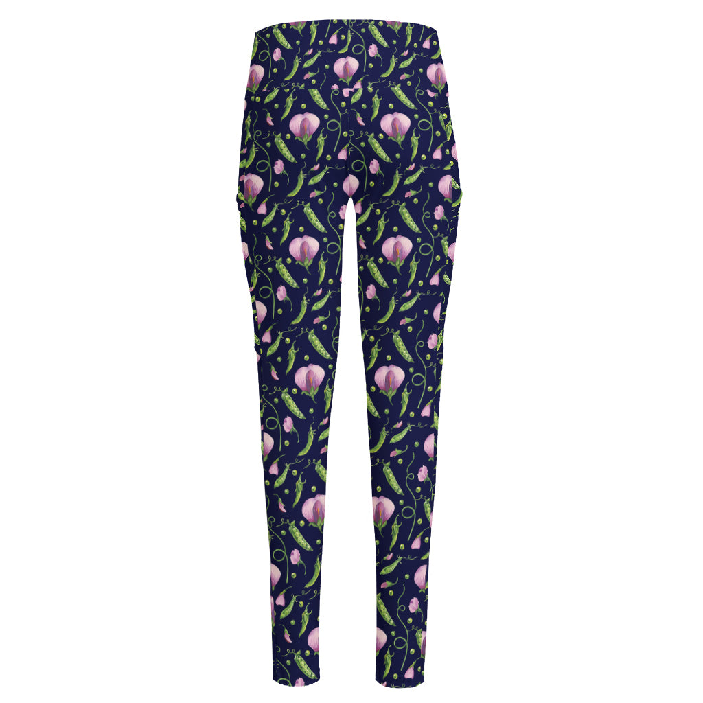 Sweet Pea Floral Pattern Print High-Waisted Pocket Leggings