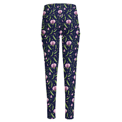 Sweet Pea Floral Pattern Print High-Waisted Pocket Leggings