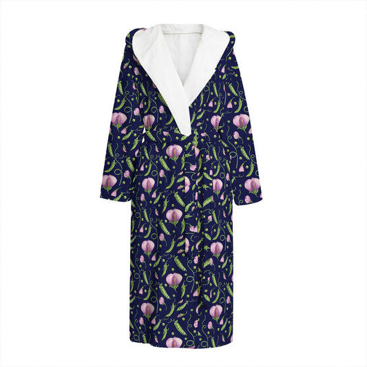 Sweet Pea Floral Pattern Print Hooded Bathrobe