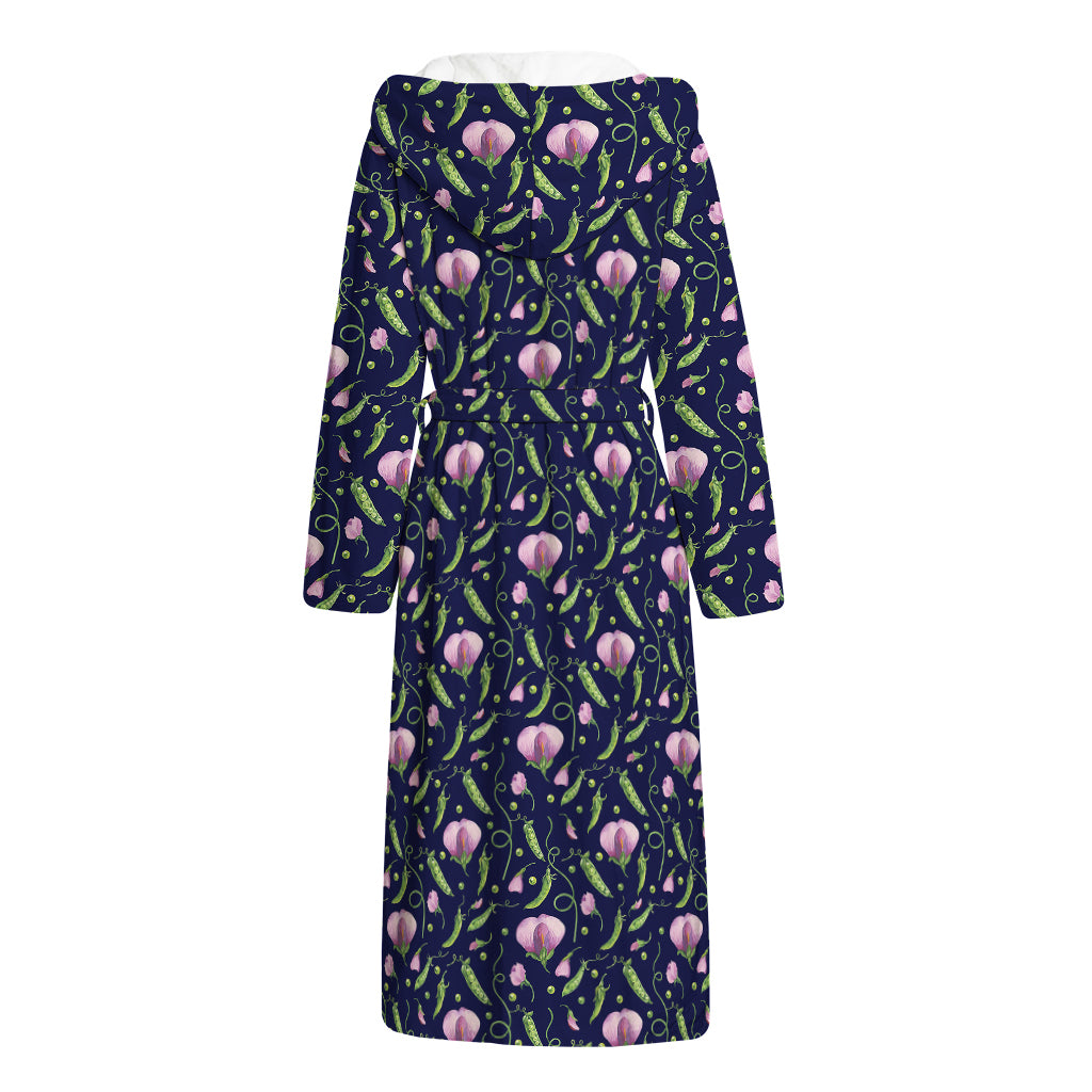 Sweet Pea Floral Pattern Print Hooded Bathrobe