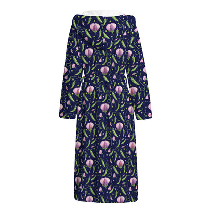 Sweet Pea Floral Pattern Print Hooded Bathrobe