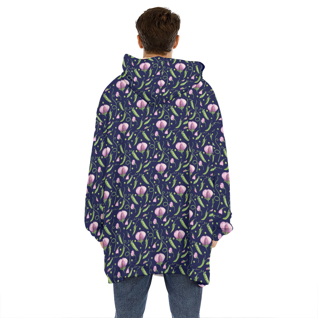 Sweet Pea Floral Pattern Print Hoodie Blanket