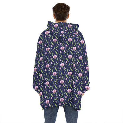 Sweet Pea Floral Pattern Print Hoodie Blanket